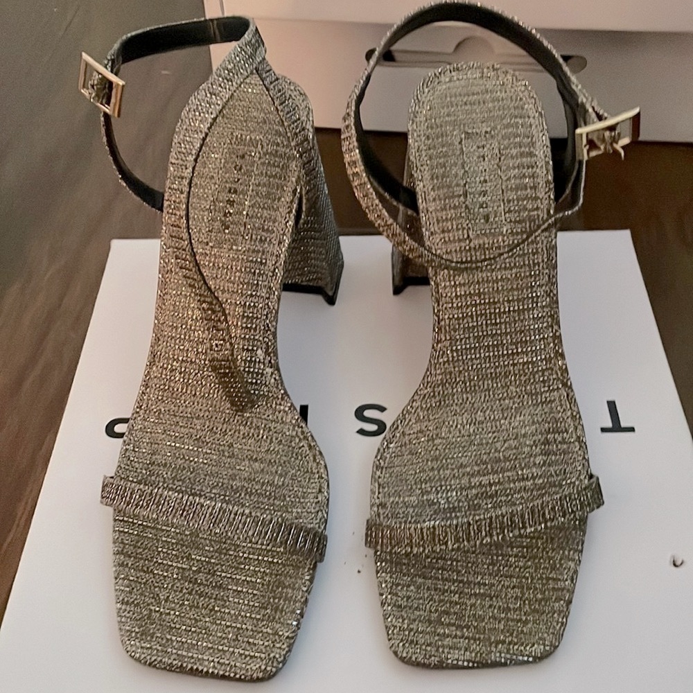 Gold glitter block heels